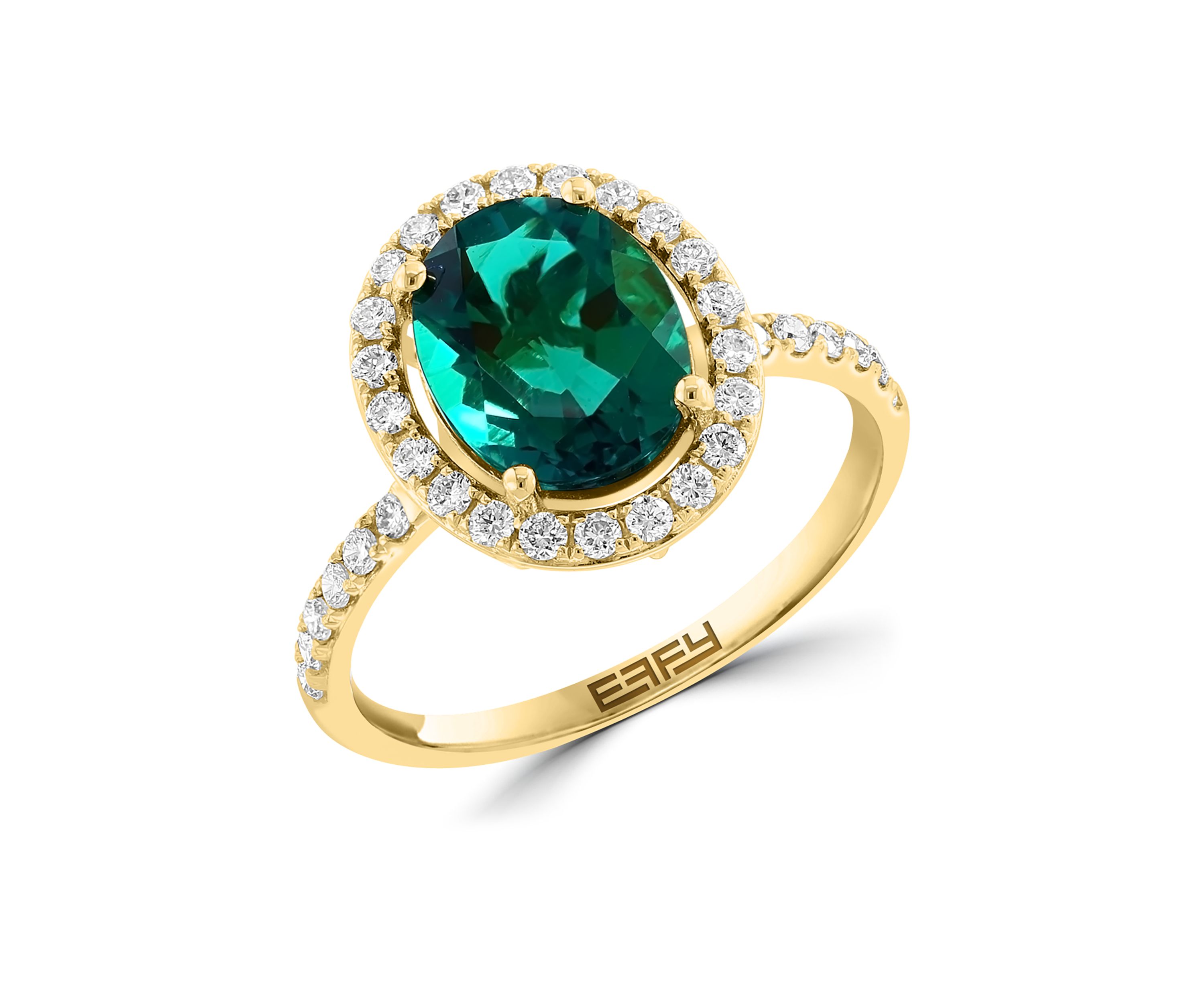Lab Grown Diamond and Emerald Ring in 14K Yellow Gold