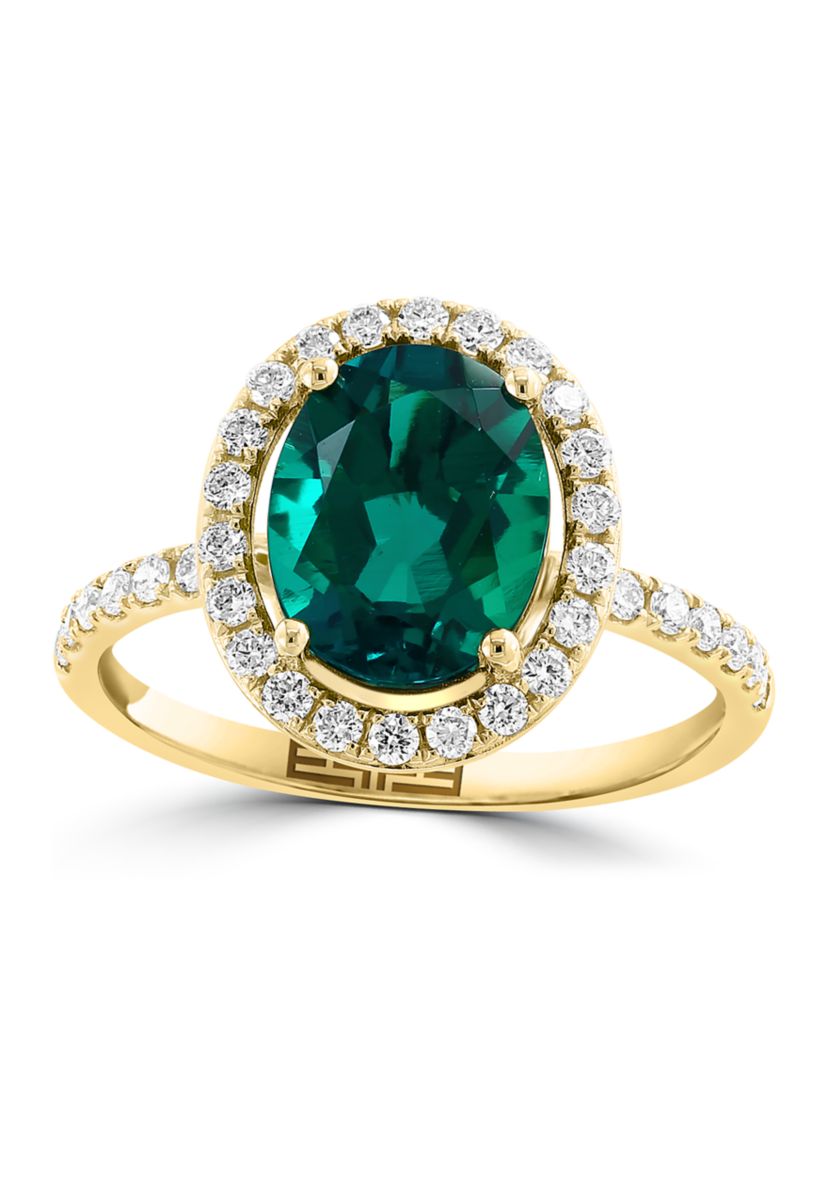 Lab Grown Diamond and Emerald Ring in 14K Yellow Gold