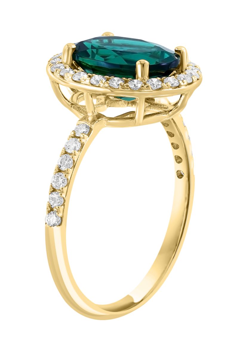 Lab Grown Diamond and Emerald Ring in 14K Yellow Gold