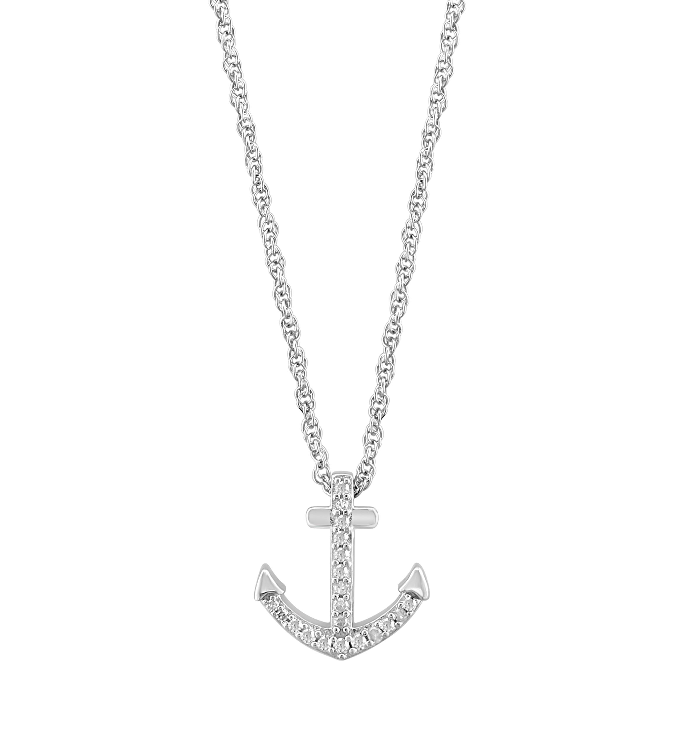 Sterling Silver Diamond Anchor Pendant 