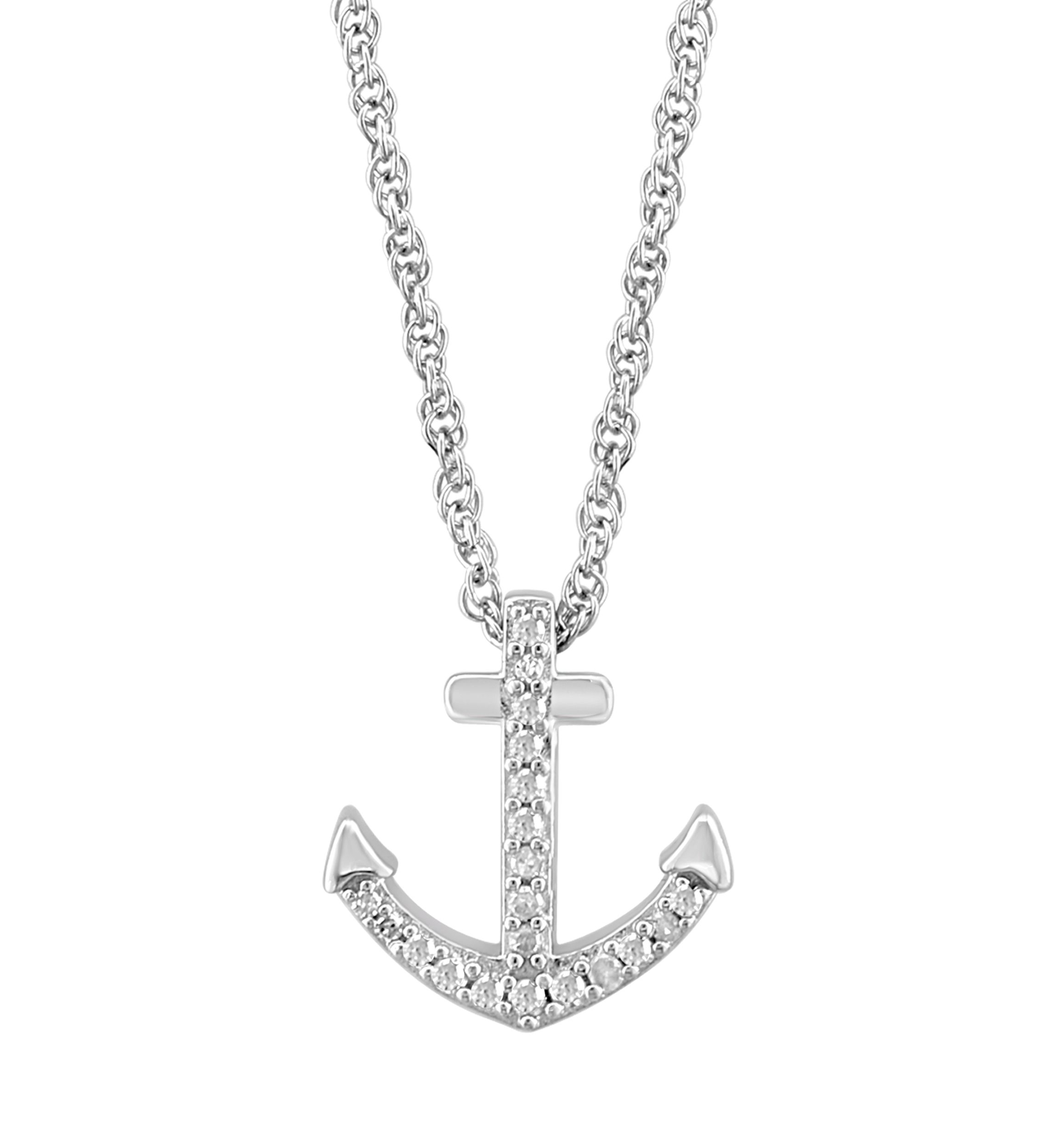 Sterling Silver Diamond Anchor Pendant 