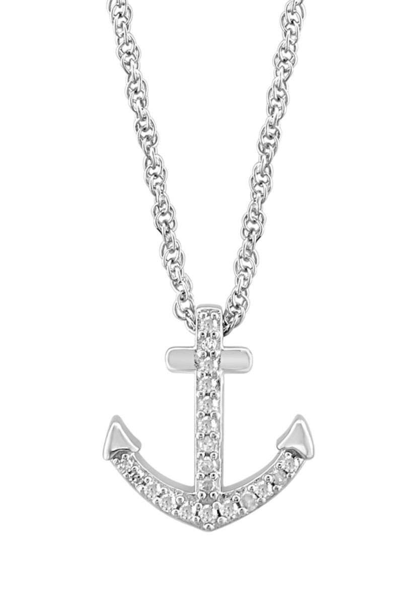 Sterling Silver Diamond Anchor Pendant 