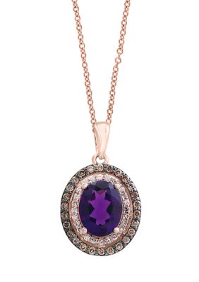Effy 3/8 Ct. T.w. White And Brown Diamonds And 1.55 Ct. T.w. Amethyst Pendant Necklace In 14K Rose Gold