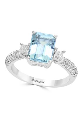 Effy 3/8 Ct. T.w. Diamond And 2.25 Ct. T.w. Aquamarine Ring In 18K White Gold