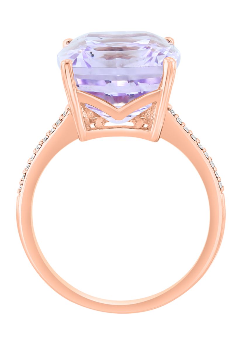 Diamond and Pink Amethyst Ring in 14K Rose Gold
