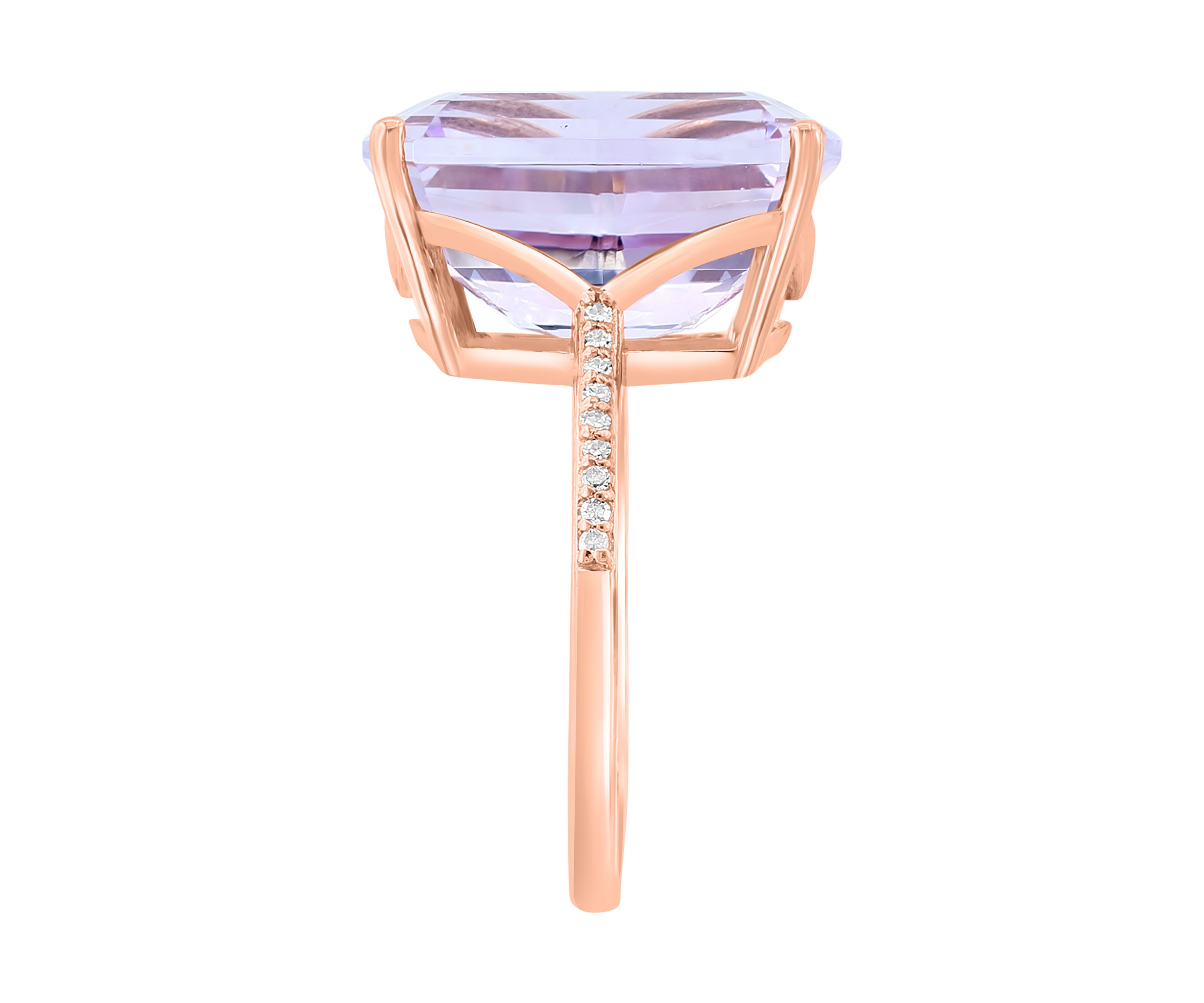 Diamond and Pink Amethyst Ring in 14K Rose Gold
