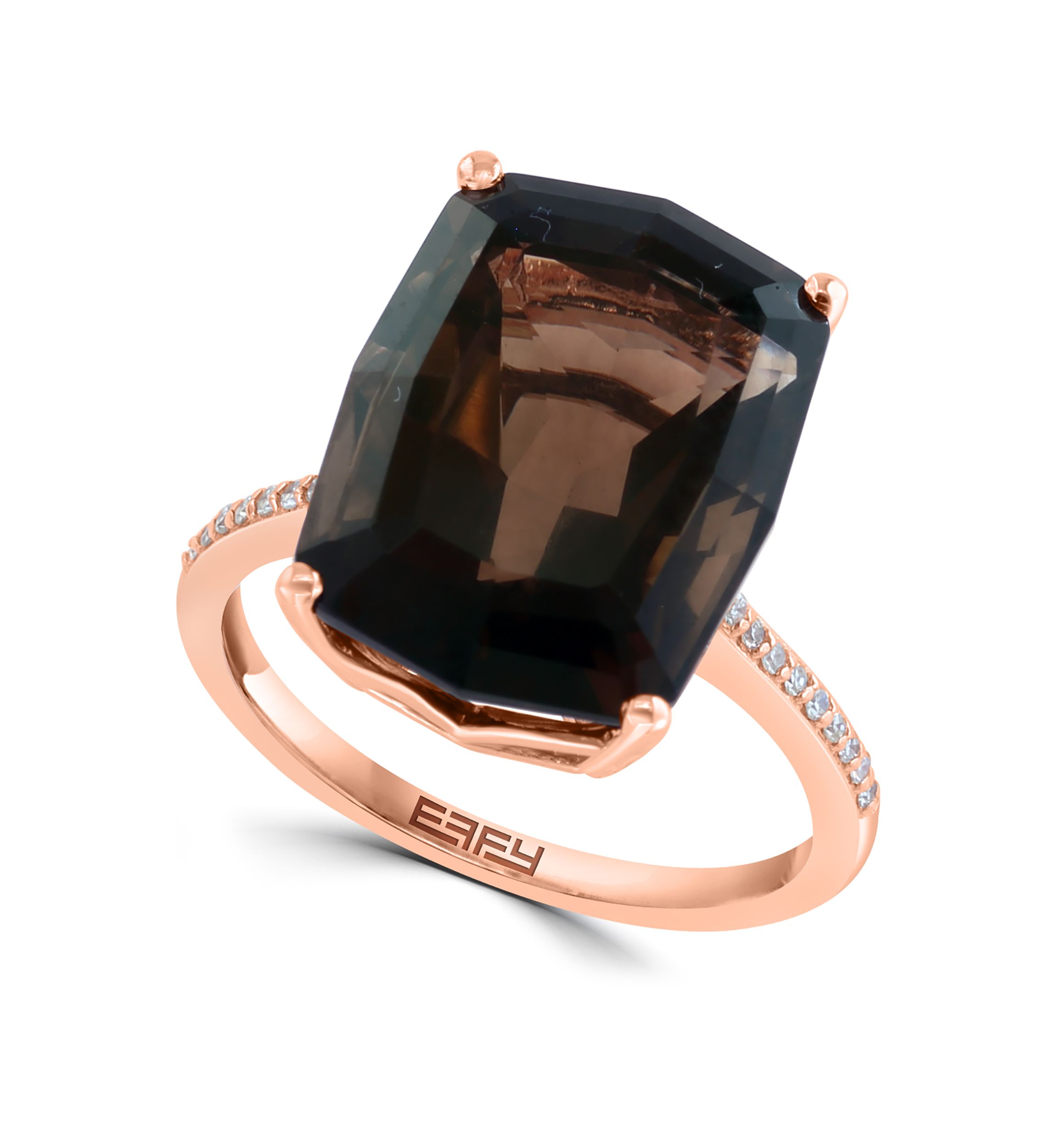 Diamond and Smoky Quartz Ring in 14K Rose Gold
