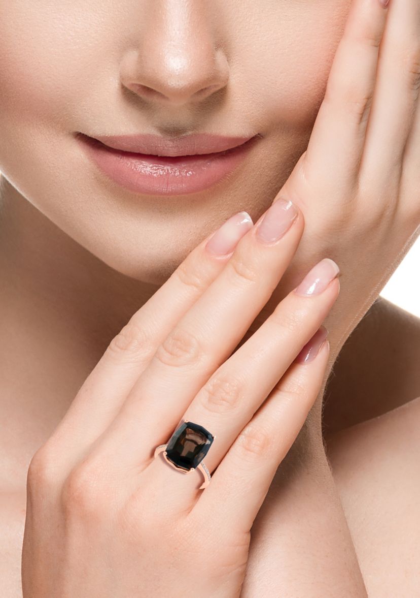 Diamond and Smoky Quartz Ring in 14K Rose Gold