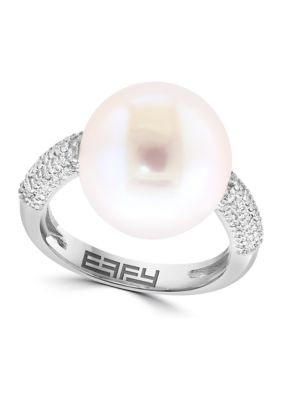 Effy 3/8 Ct. T.w. Diamond, Freshwater Pearl Ring In 14K White Gold