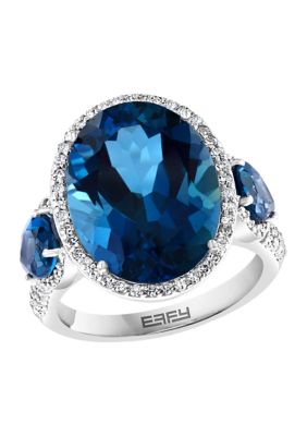 Effy 14K White Gold 1/2 Ct. T.w. Diamond And 13.05 Ct. T.w. London Blue Topaz Ring