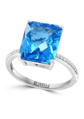 Effy 14K White Gold Diamond Blue Topaz Ring