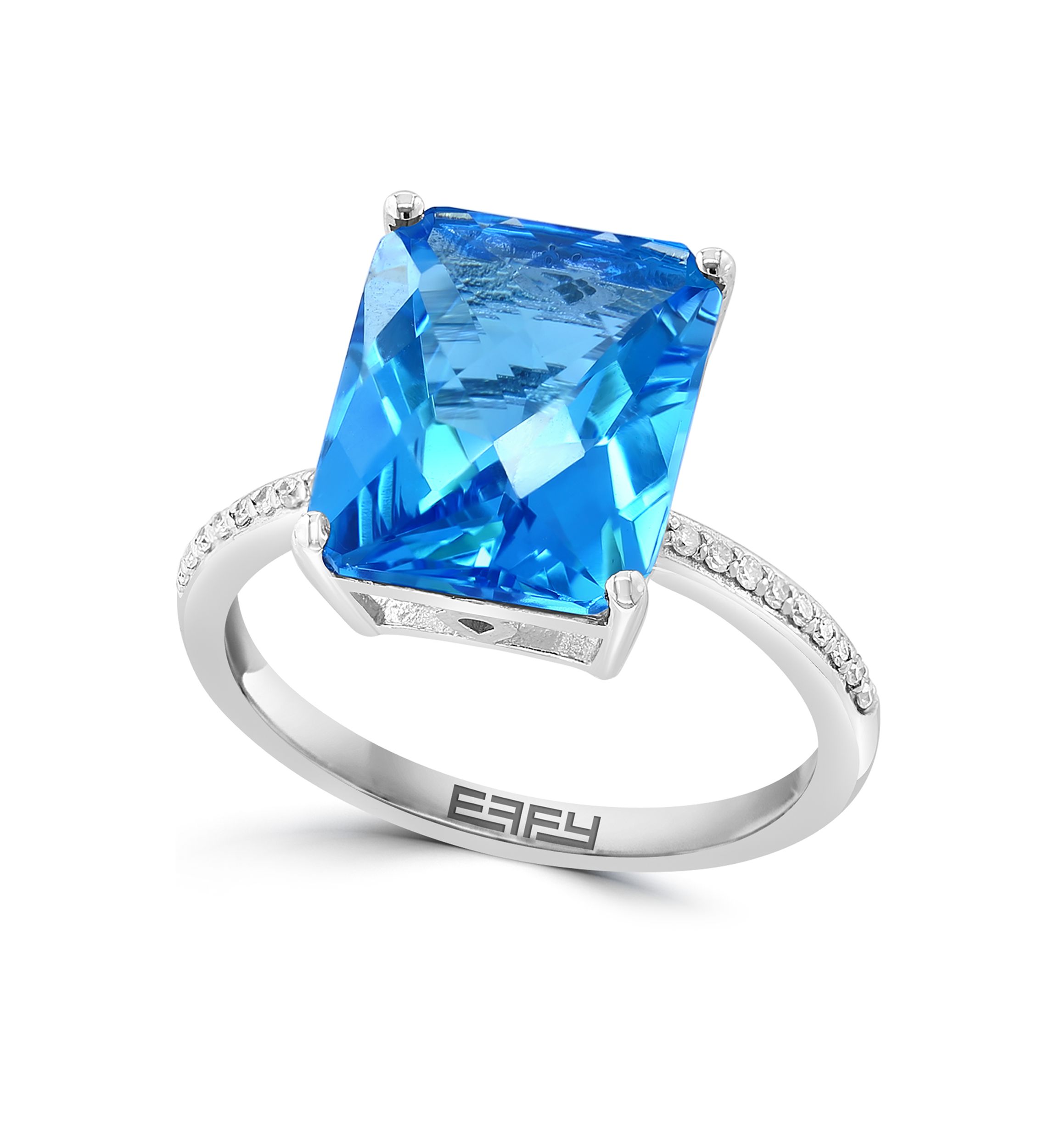  14K White Gold Diamond Blue Topaz Ring 
