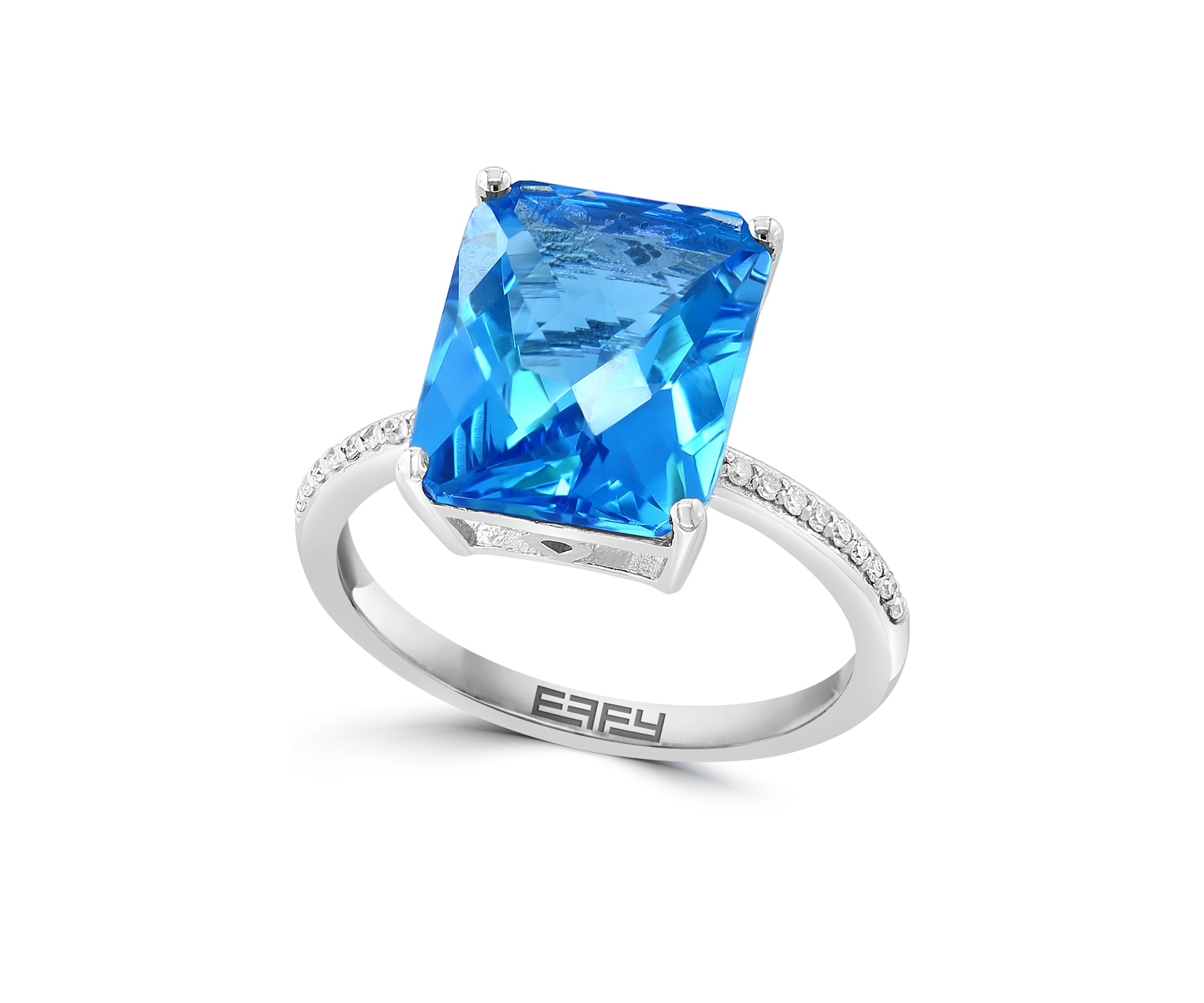  14K White Gold Diamond Blue Topaz Ring 