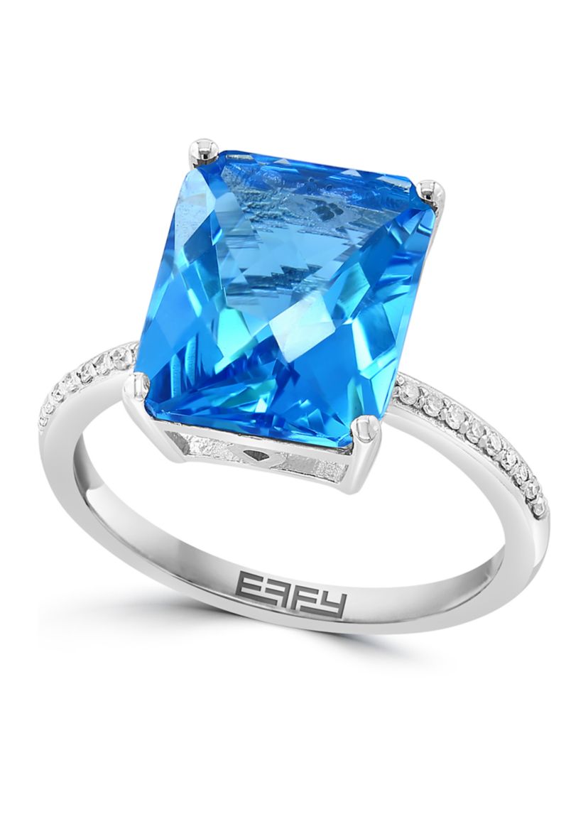  14K White Gold Diamond Blue Topaz Ring 