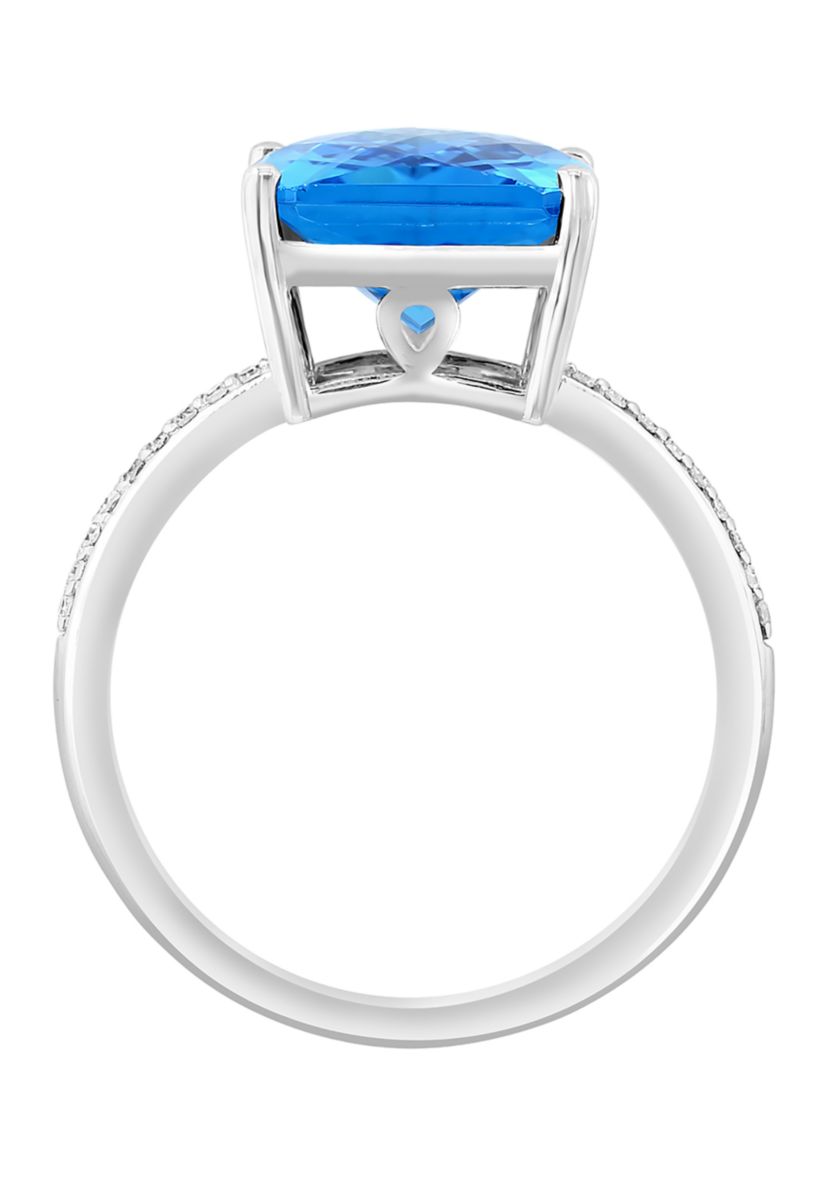  14K White Gold Diamond Blue Topaz Ring 