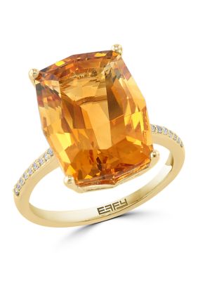 Effy Diamond And Citrine Ring In 14K Yellow Gold