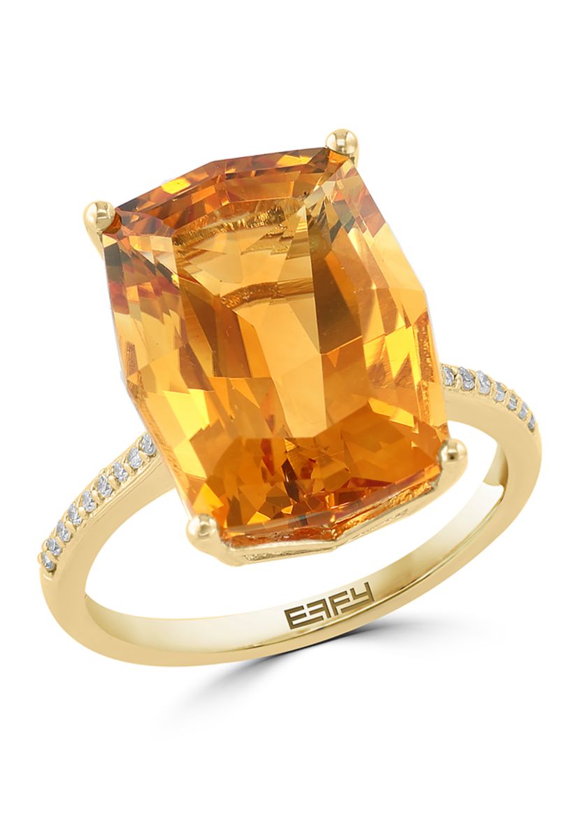 Diamond and Citrine Ring in 14K Yellow Gold