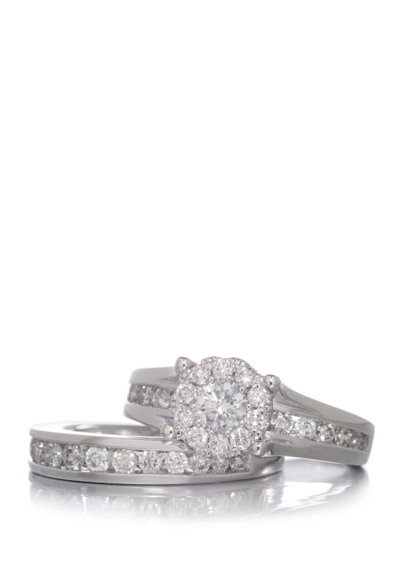 1.48 ct. t.w. Diamond Engagement and Wedding Band Set in 14K White Gold