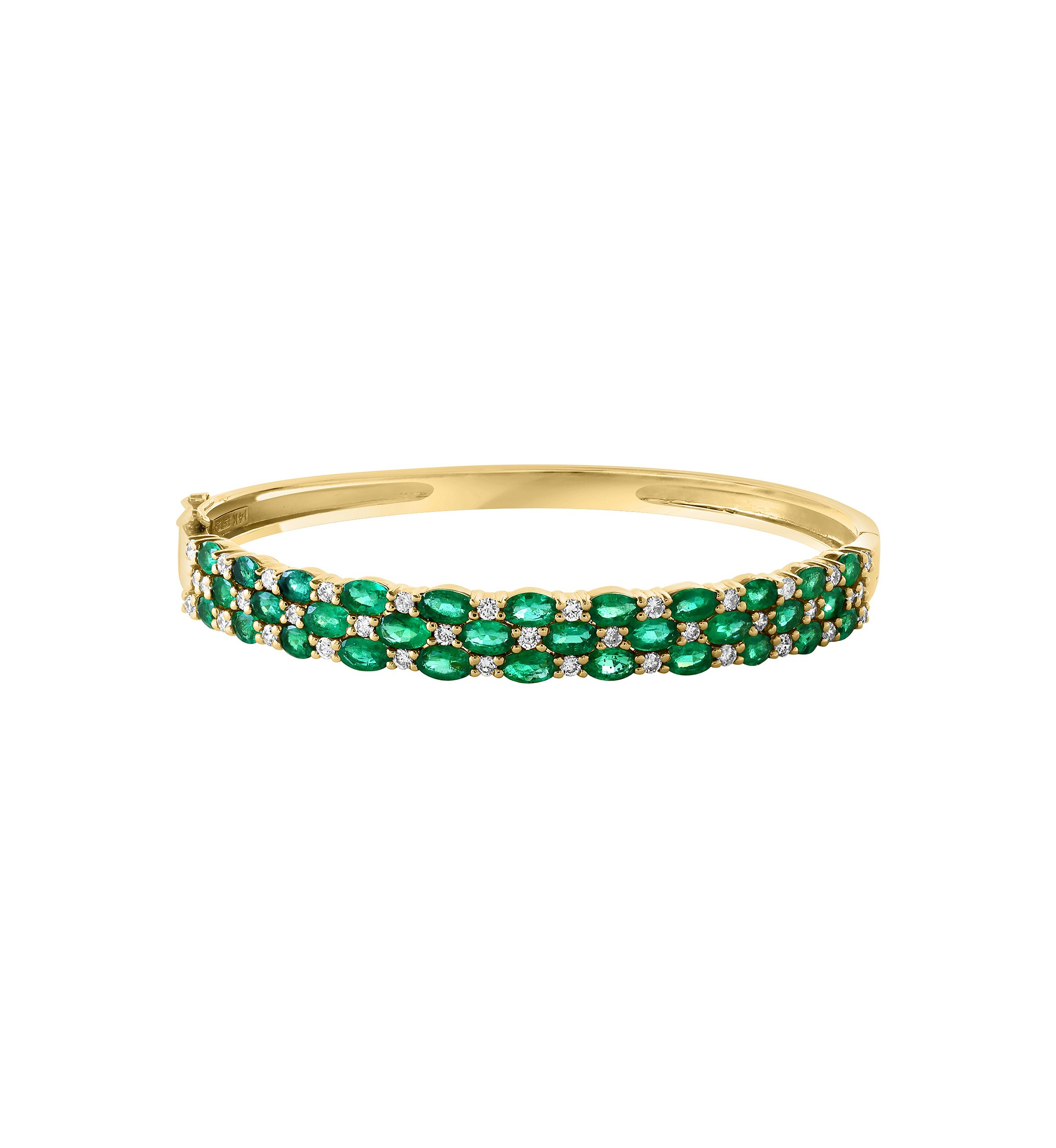  14K Yellow Gold Diamond Emerald Bangle 