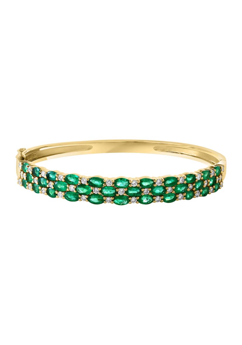  14K Yellow Gold Diamond Emerald Bangle 