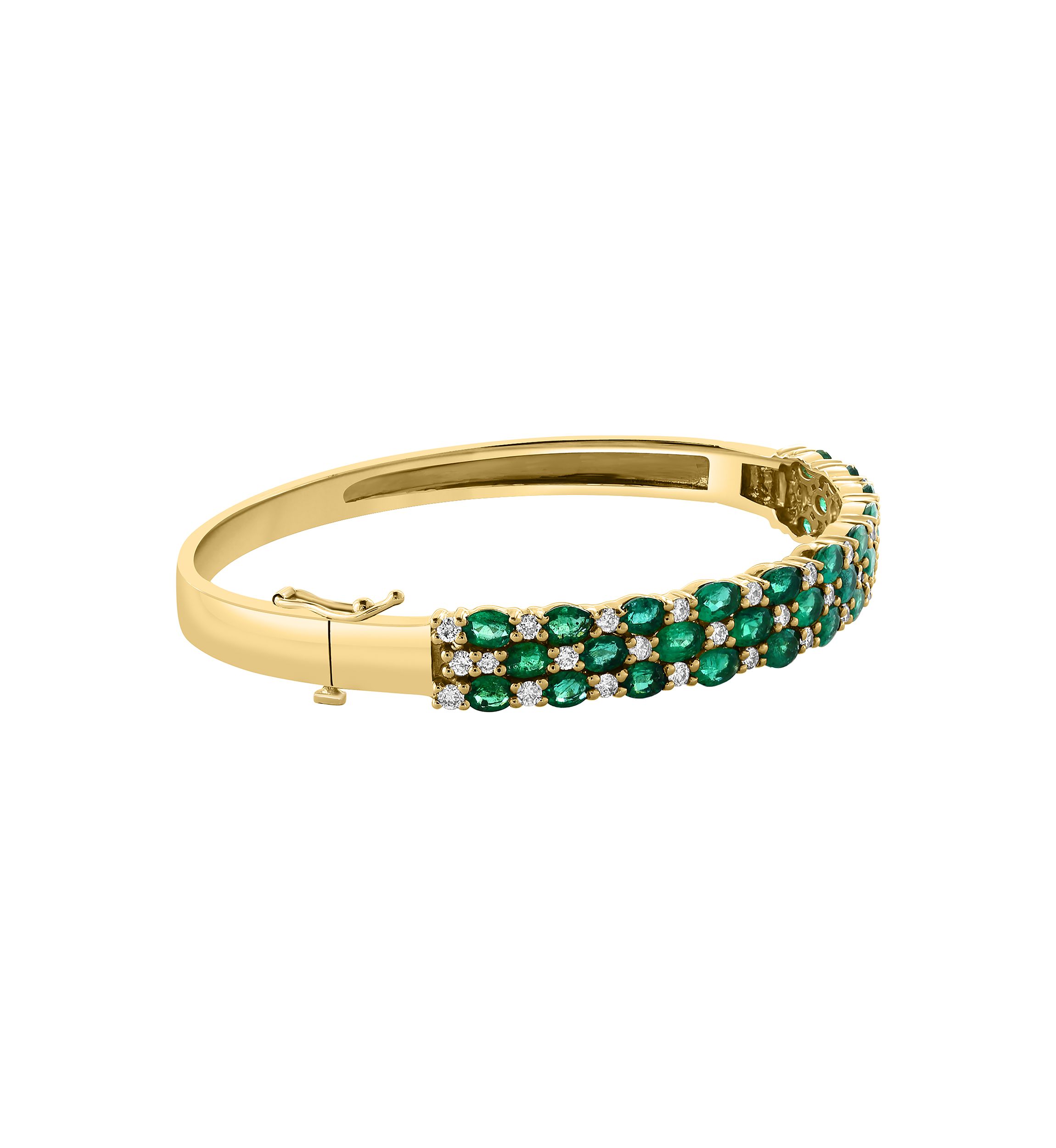  14K Yellow Gold Diamond Emerald Bangle 