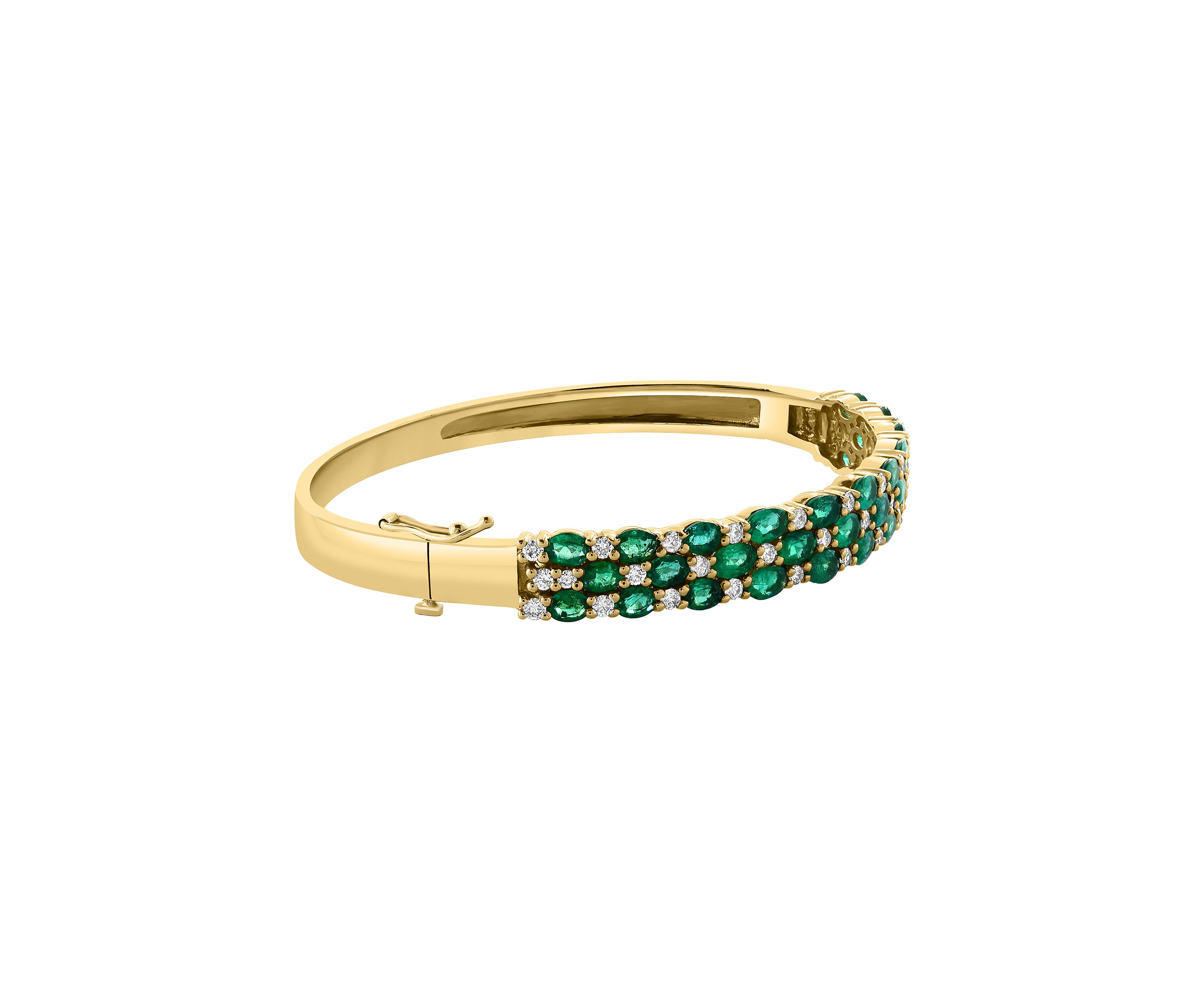  14K Yellow Gold Diamond Emerald Bangle 