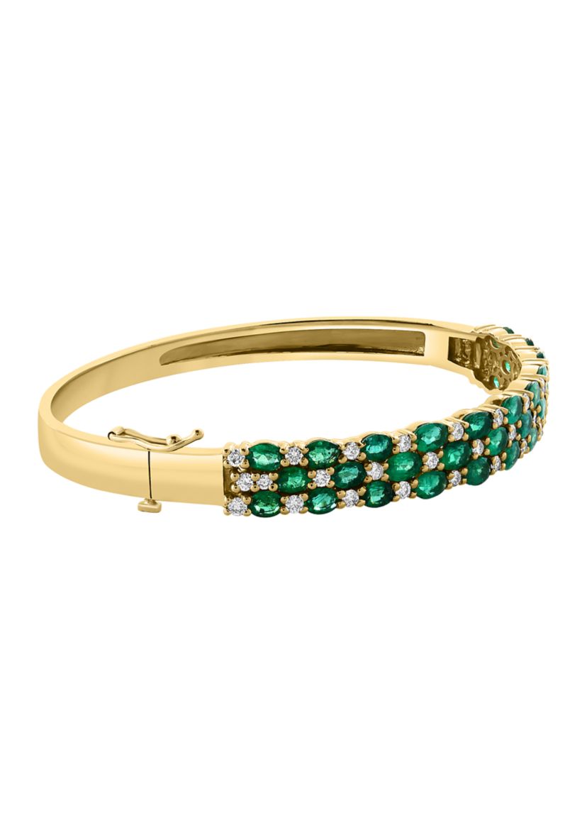  14K Yellow Gold Diamond Emerald Bangle 