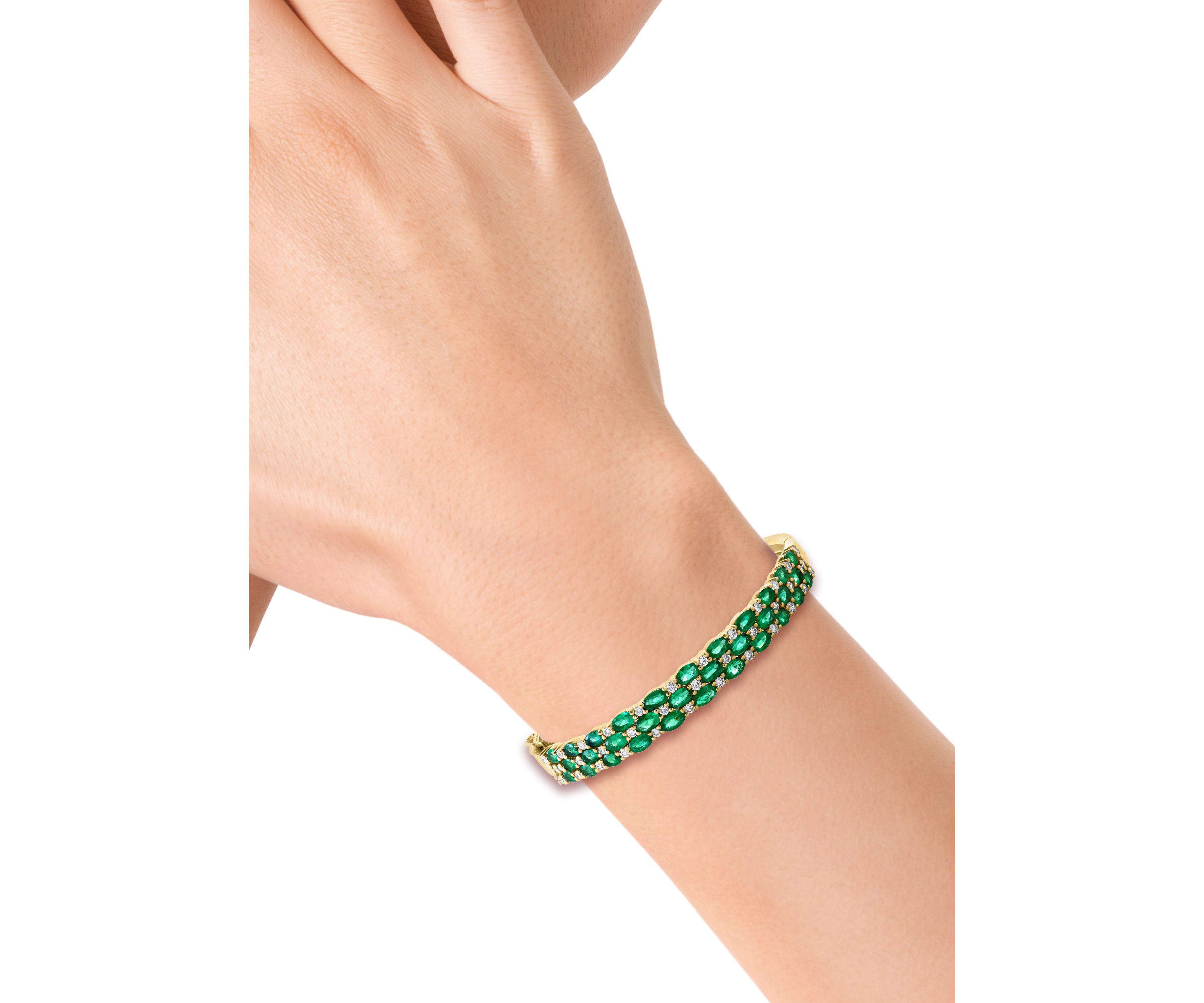  14K Yellow Gold Diamond Emerald Bangle 