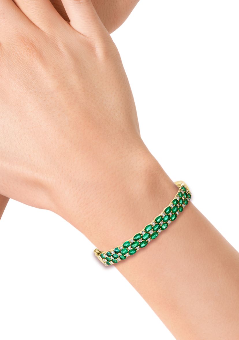  14K Yellow Gold Diamond Emerald Bangle 