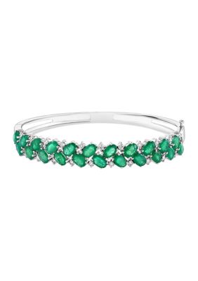 Effy Diamond And Emerald Bangle Bracelet In 14K White Gold