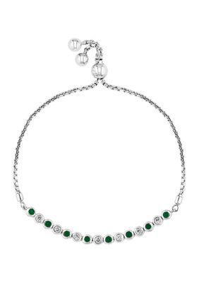 Effy 1/4 ct. t.w. Diamond and 3/8 ct. t.w. Emerald Bracelet in 14K White Gold, 7 in -  0191120185927