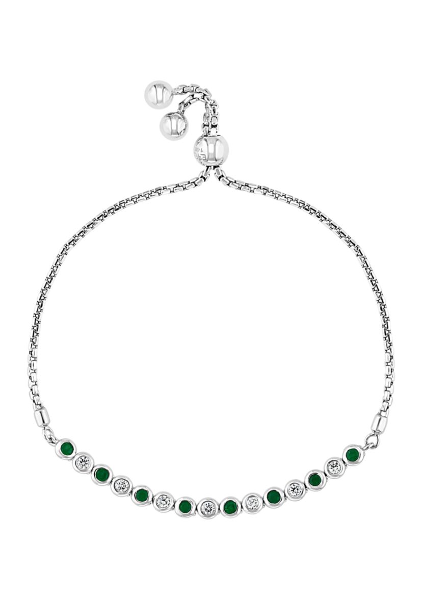 1/4 ct. t.w. Diamond and 3/8 ct. t.w. Emerald Bracelet in 14K White Gold
