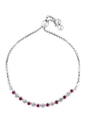 Effy 1/4 ct. t.w. Diamond and 1/2 ct. t.w. Ruby Bracelet in 14K White Gold, 7 in -  0191120185934