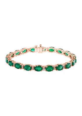 Effy Diamond And Emerald Oval Tennis Bracelet In 14K Yellow Gold
