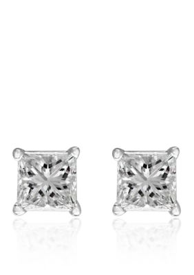 Effy 1/2 ct. t.w. Princess Cut Diamond Studs in 14K White Gold, Gray -  0607649750794