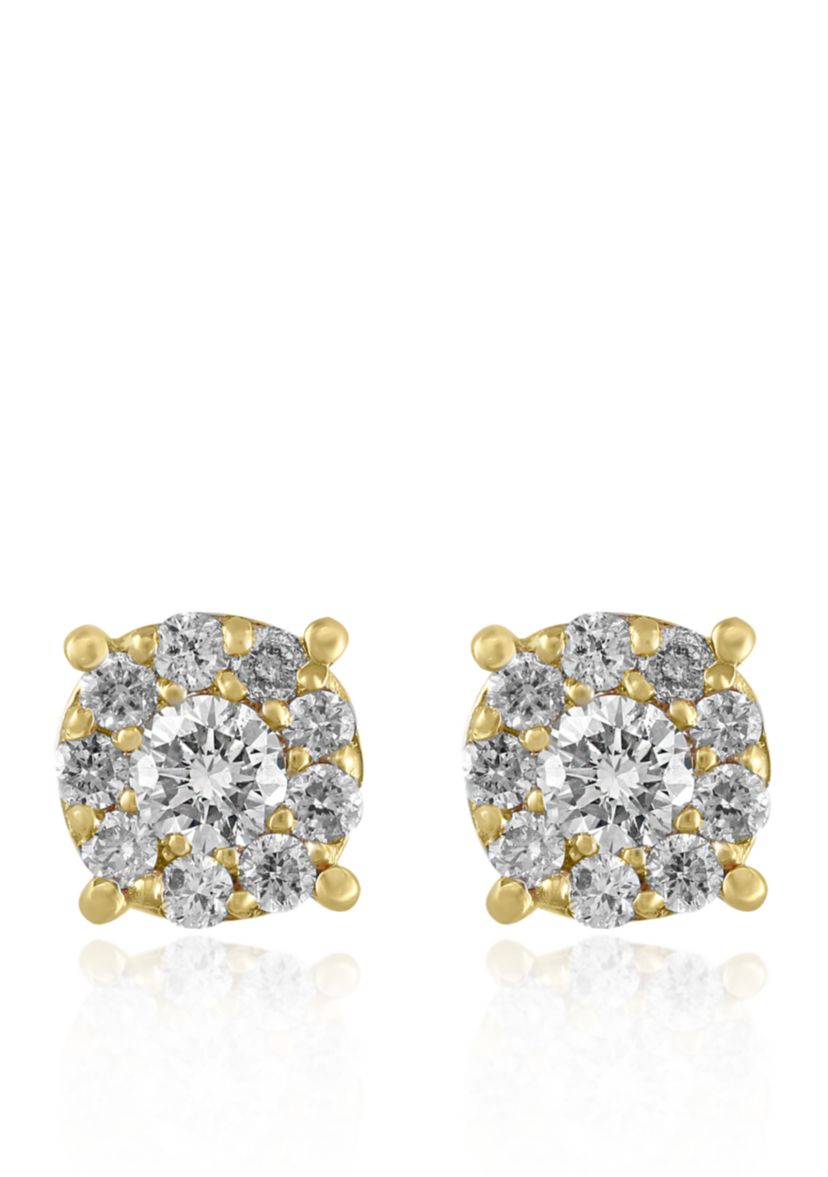 1/2 ct. t.w. Diamond Cluster Earrings in 14K Yellow Gold