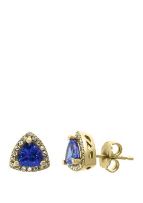 Effy 1/8 Ct. T.w. Diamond And 1.05 Ct. T.w. Tanzanite Earrings In 14K Yellow Gold