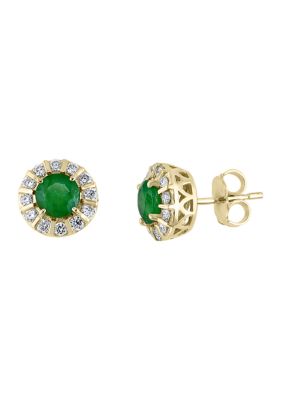 Effy 1/3 Ct. T.w. Diamond And 1 Ct. T.w. Emerald Earrings In 14K Yellow Gold