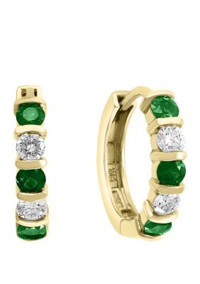 Effy 3/8 Ct. T.w. Diamond And 5/8 Ct. T.w. Natural Emerald Earrings In 14K Yellow Gold -  0191120207001