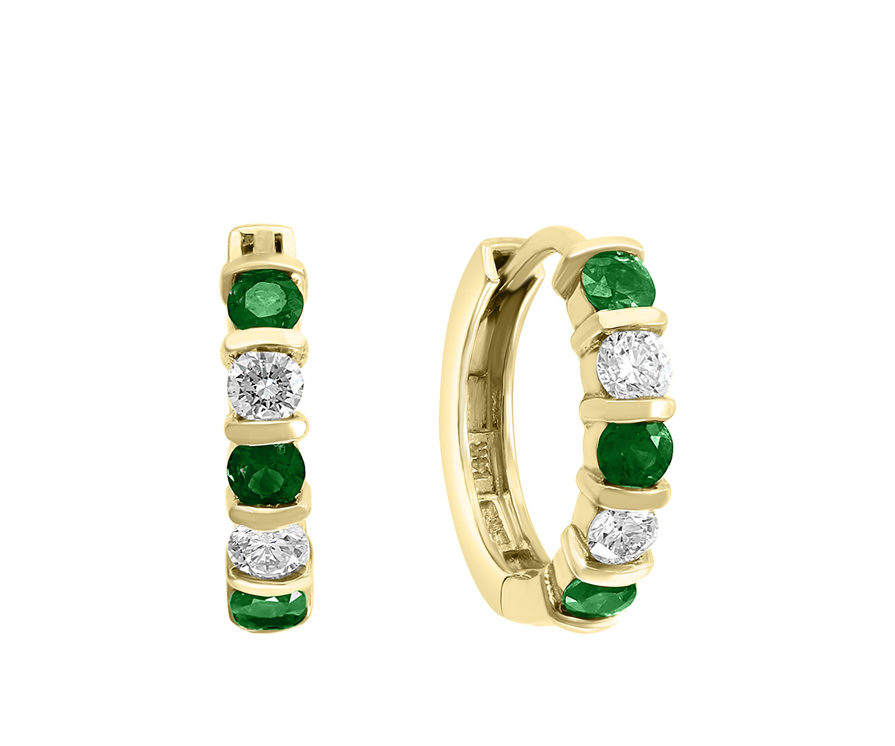 3/8 ct. t.w. Diamond and 5/8 ct. t.w. Natural Emerald Earrings in 14k Yellow Gold
