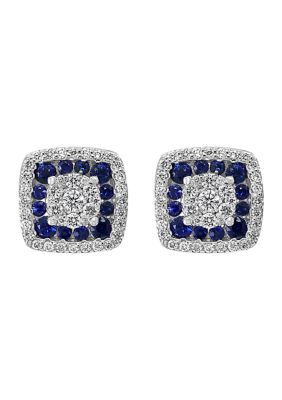 Effy 1/2 Ct. T.w. White Diamond And 5/8 Ct. T.w. Blue Sapphire Earrings In14K White Gold