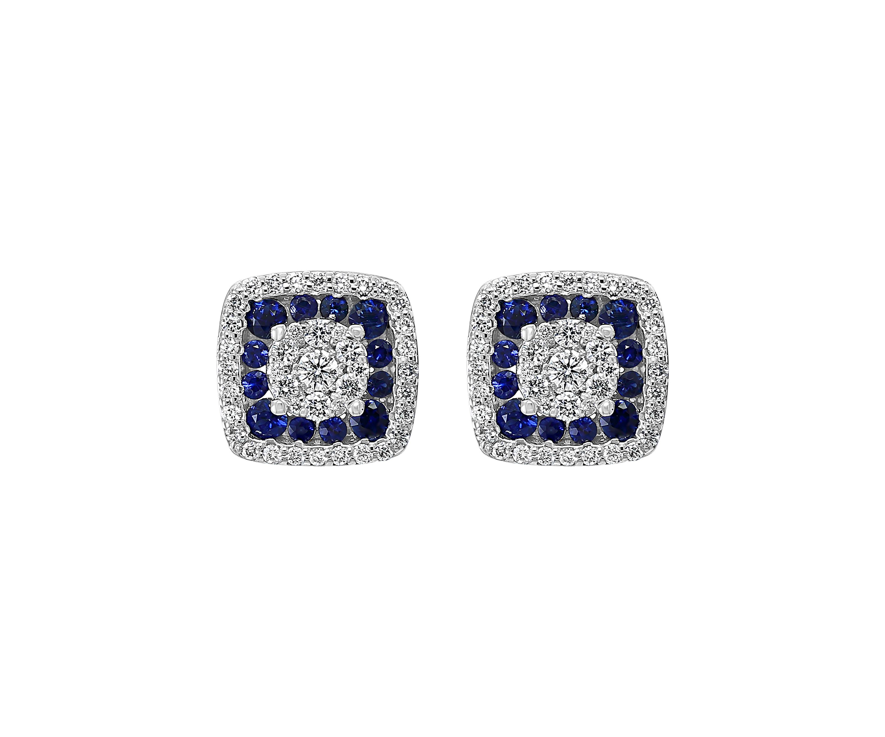 1/2 ct. t.w. White Diamond and 5/8 ct. t.w. Blue Sapphire Earrings in14K White Gold