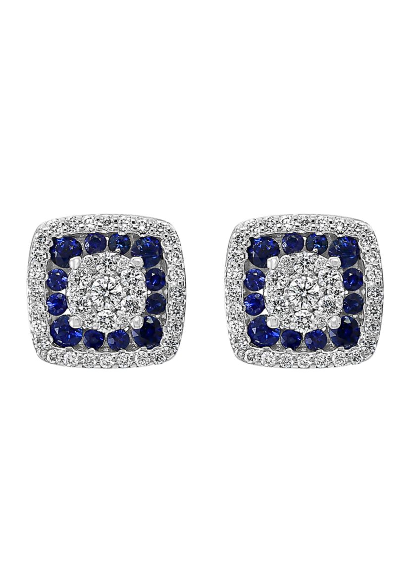 1/2 ct. t.w. White Diamond and 5/8 ct. t.w. Blue Sapphire Earrings in14K White Gold
