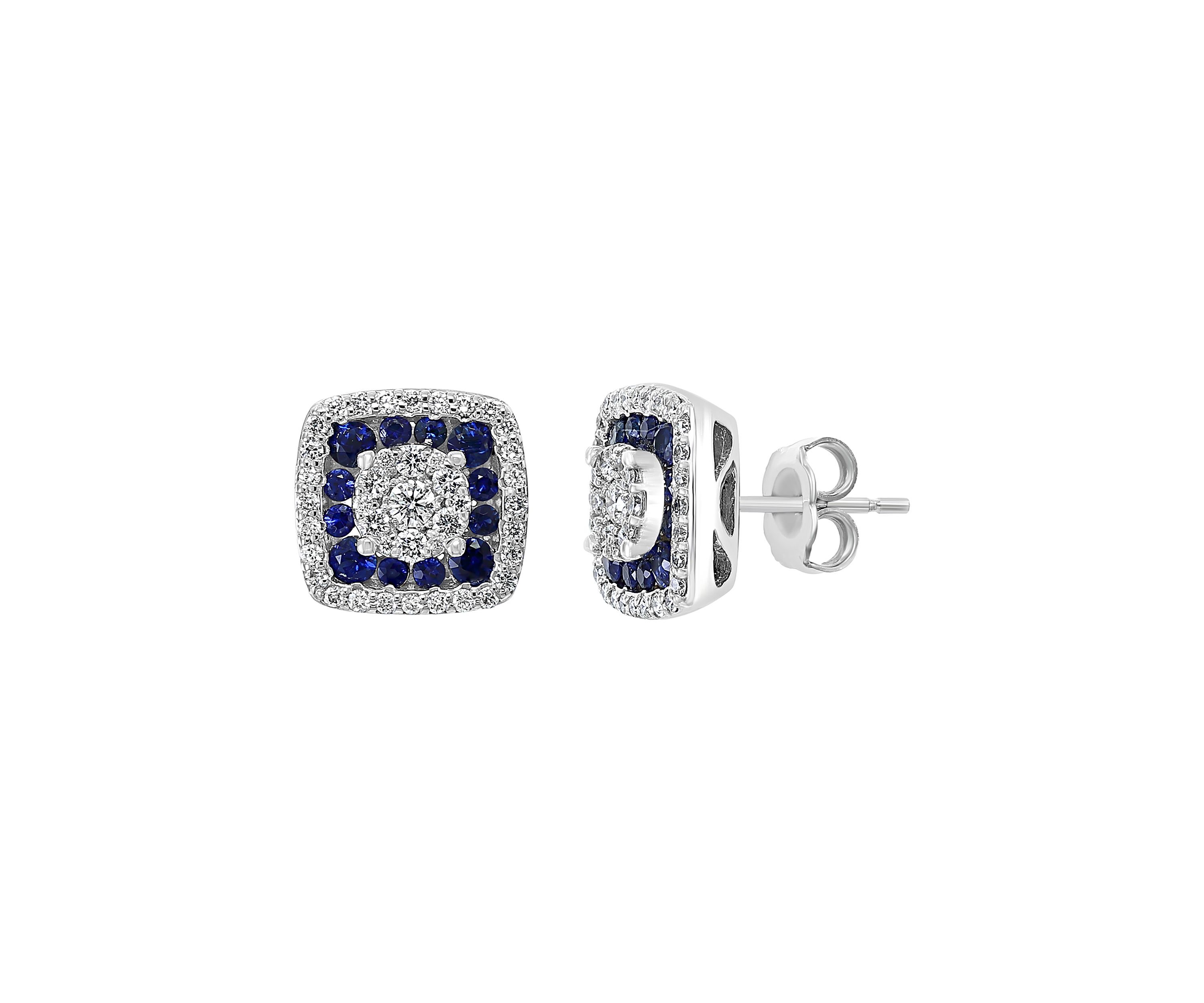 1/2 ct. t.w. White Diamond and 5/8 ct. t.w. Blue Sapphire Earrings in14K White Gold