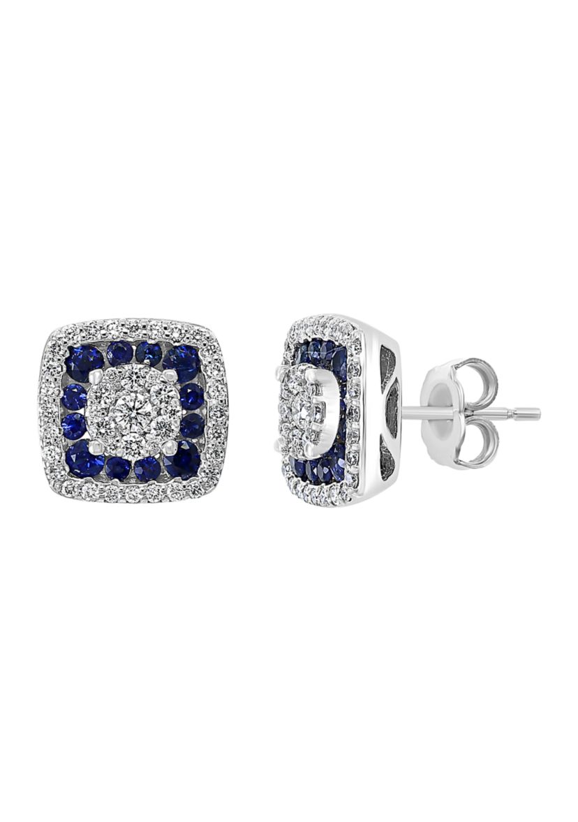 1/2 ct. t.w. White Diamond and 5/8 ct. t.w. Blue Sapphire Earrings in14K White Gold