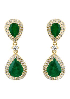 Effy 7/8 Ct. T.w. Diamond And 3.8 Ct. T.w. Emerald Earrings In 14K Yellow Gold