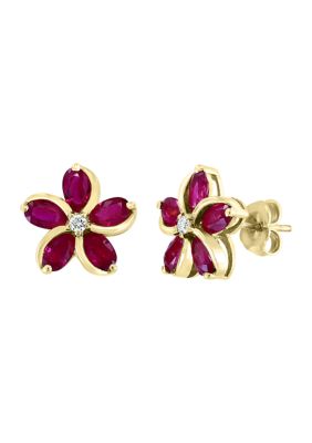 Effy 3.14 Ct. T.w. Ruby And 1/10 Ct. T.w. Diamond Earrings In 14K Yellow Gold