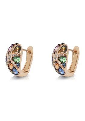 Effy 1/4 Diamond And Multi-Gemstone Hoop Earrings In 14K Yellow Gold