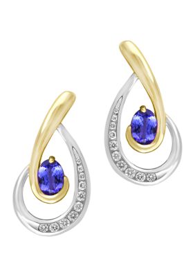 Effy 1/6 Ct. T.w. Diamond And 7/8 Ct. T.w. Tanzanite Earrings In 14K Two Tone Gold