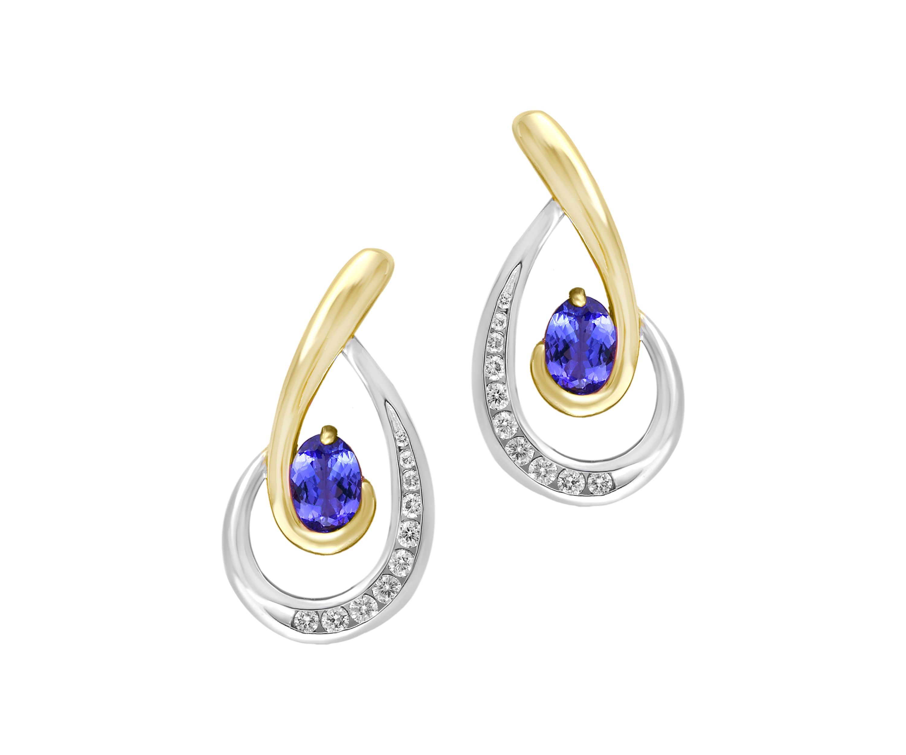 1/6 ct. t.w. Diamond and 7/8 ct. t.w. Tanzanite Earrings in 14K Two Tone Gold